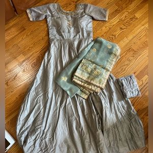 Brand new gray Indian gown with duputta and pants